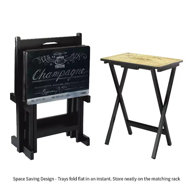 Ensemble de 4 tables de service TV Evergreen Wine Label, plateaux de canapé pliables rectangulaires, tables d'appoint décoratives faciles à ranger pour les activités à la maison