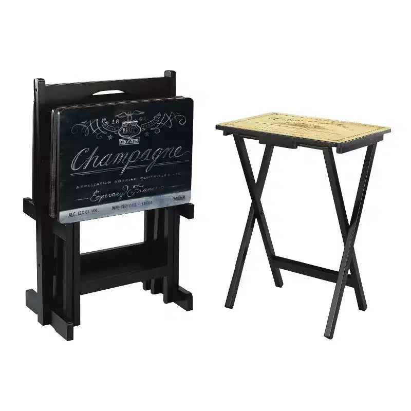 Ensemble de 4 tables de service TV Evergreen Wine Label, plateaux de canapé pliables rectangulaires, tables d'appoint décoratives faciles à ranger pour les activités à la maison