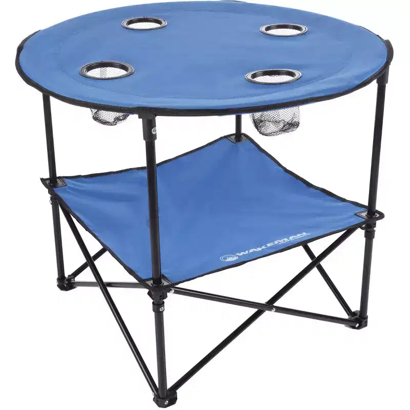 Leisure Sports Round 2-Tier Folding Camp Table With Cup Holders and Carrying Bag - Blue