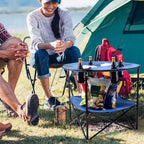 Table de camping pliable à 2 niveaux Leisure Sports avec porte-gobelets et sac de transport - Bleue