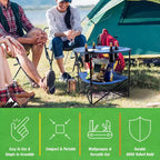 Table de camping pliable à 2 niveaux Leisure Sports avec porte-gobelets et sac de transport - Bleue