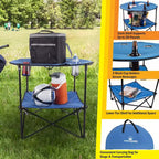 Table de camping pliable à 2 niveaux Leisure Sports avec porte-gobelets et sac de transport - Bleue