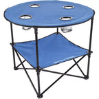 Table de camping pliable à 2 niveaux Leisure Sports avec porte-gobelets et sac de transport - Bleue