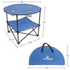 Table de camping pliable à 2 niveaux Leisure Sports avec porte-gobelets et sac de transport - Bleue