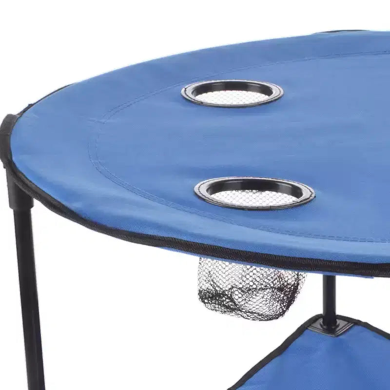 Table de camping pliable à 2 niveaux Leisure Sports avec porte-gobelets et sac de transport - Bleue