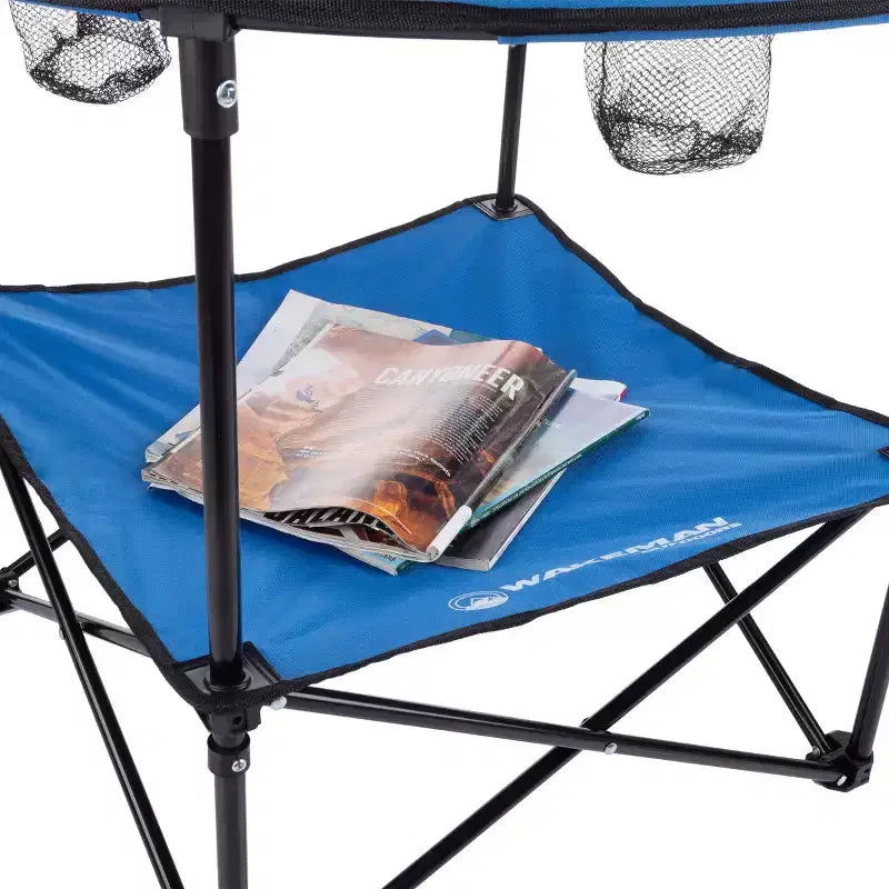 Table de camping pliable à 2 niveaux Leisure Sports avec porte-gobelets et sac de transport - Bleue