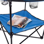 Table de camping pliable à 2 niveaux Leisure Sports avec porte-gobelets et sac de transport - Bleue