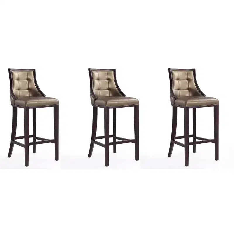 Set of 3 Fifth Avenue Upholstered Beech Wood Faux Leather Barstools - Manhattan Comfort
