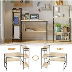 Bureau d'ordinateur Bestier avec étagères de rangement latérales et crochet, Chêne