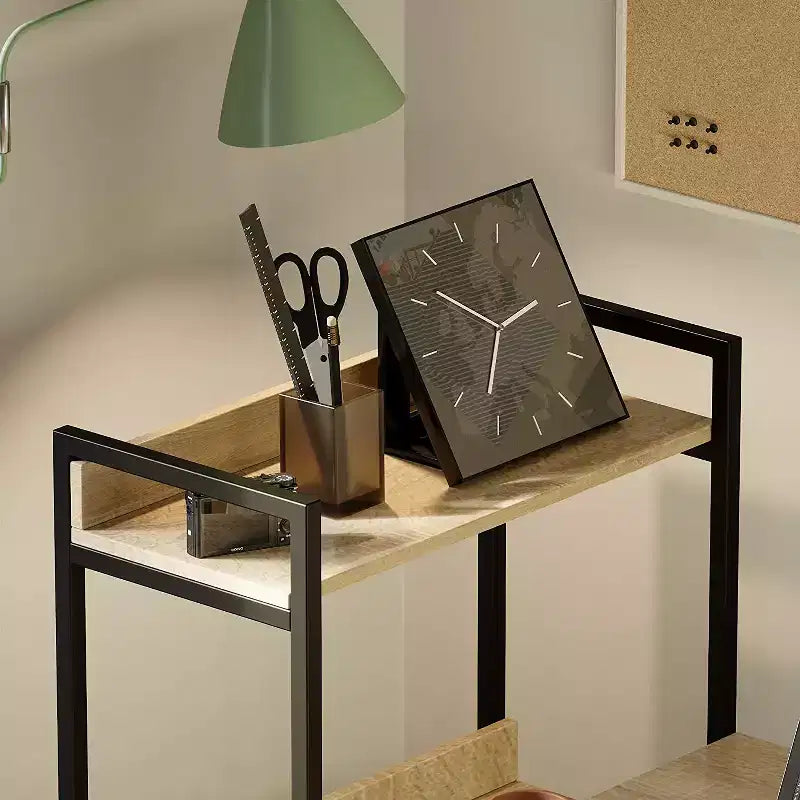 Bureau d'ordinateur Bestier avec étagères de rangement latérales et crochet, Chêne