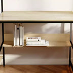 Bureau d'ordinateur Bestier avec étagères de rangement latérales et crochet, Chêne