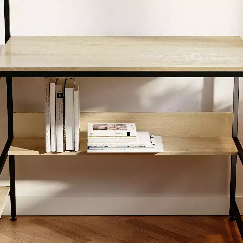 Bureau d'ordinateur Bestier avec étagères de rangement latérales et crochet, Chêne