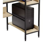 Bureau d'ordinateur Bestier avec étagères de rangement latérales et crochet, Chêne