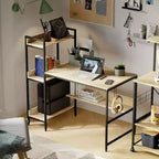 Bureau d'ordinateur Bestier avec étagères de rangement latérales et crochet, Chêne