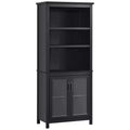 HOMCOM 71 Bookcase Storage Hutch Cabinet with Adjustable Shelves and Glass Doors for Home Office, Kitchen, Living Room