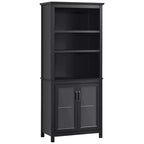 HOMCOM 71 Bookcase Storage Hutch Cabinet with Adjustable Shelves and Glass Doors for Home Office, Kitchen, Living Room