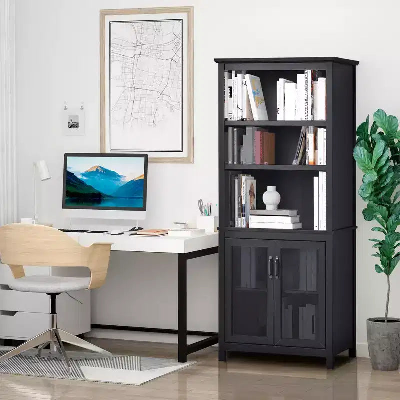HOMCOM Armoire de rangement bibliothèque 180 cm avec étagères réglables et portes en verre pour bureau, cuisine, salon