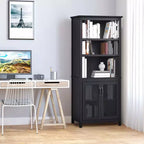 HOMCOM Armoire de rangement bibliothèque 180 cm avec étagères réglables et portes en verre pour bureau, cuisine, salon