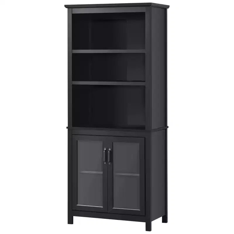 HOMCOM Armoire de rangement bibliothèque 180 cm avec étagères réglables et portes en verre pour bureau, cuisine, salon