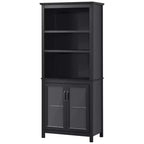 HOMCOM Armoire de rangement bibliothèque 180 cm avec étagères réglables et portes en verre pour bureau, cuisine, salon