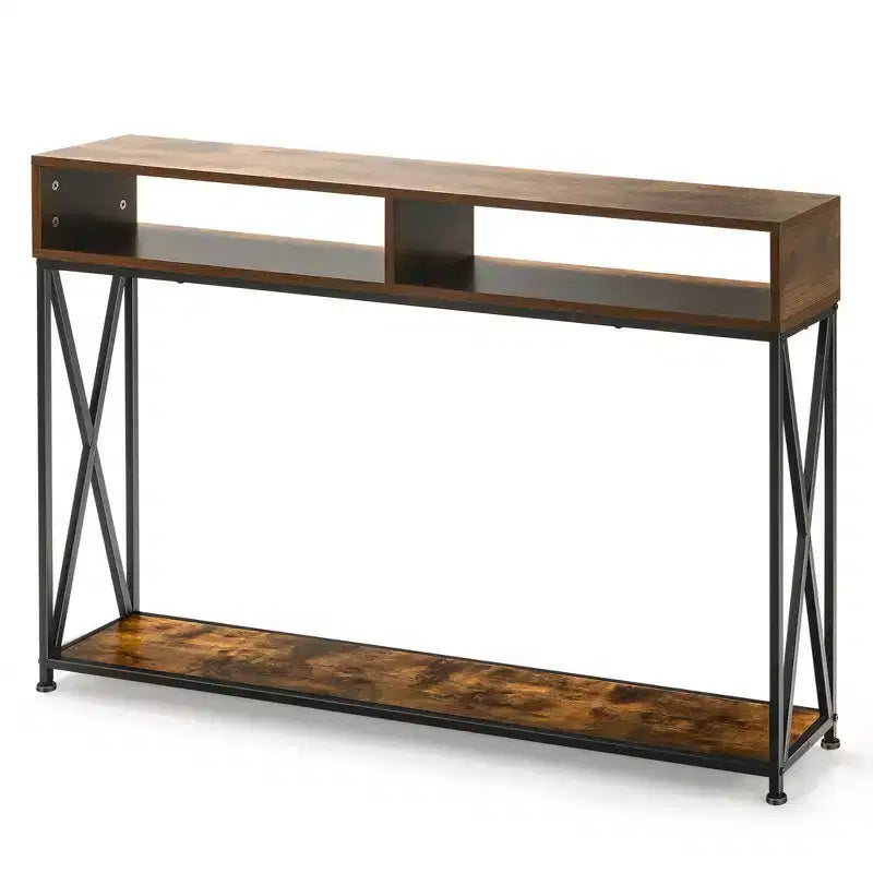 Costway Console Table with Open Shelf and Storage Compartments Steel Frame