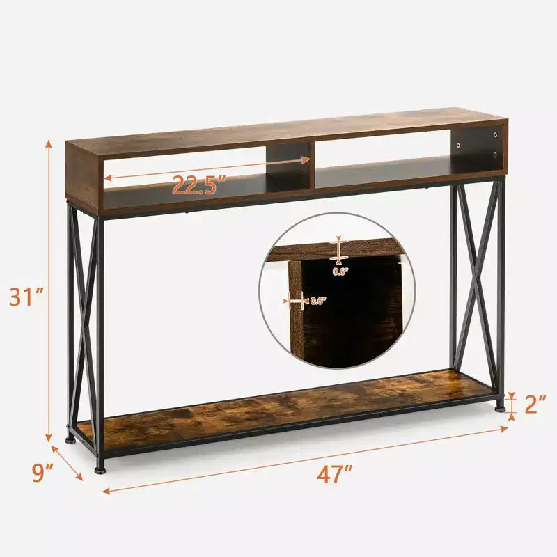 Table console Costway avec étagère ouverte et compartiments de rangement, cadre en acier
