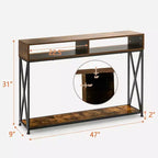 Table console Costway avec étagère ouverte et compartiments de rangement, cadre en acier