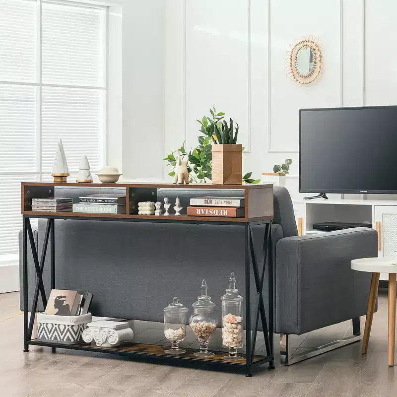 Table console Costway avec étagère ouverte et compartiments de rangement, cadre en acier