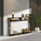 Table console Costway avec étagère ouverte et compartiments de rangement, cadre en acier