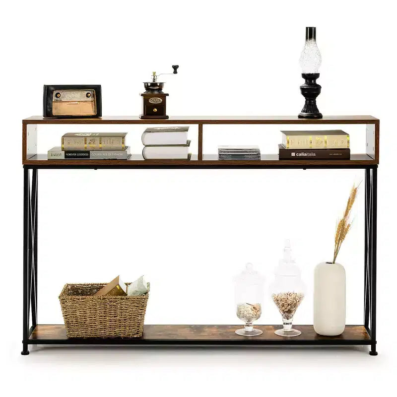 Table console Costway avec étagère ouverte et compartiments de rangement, cadre en acier