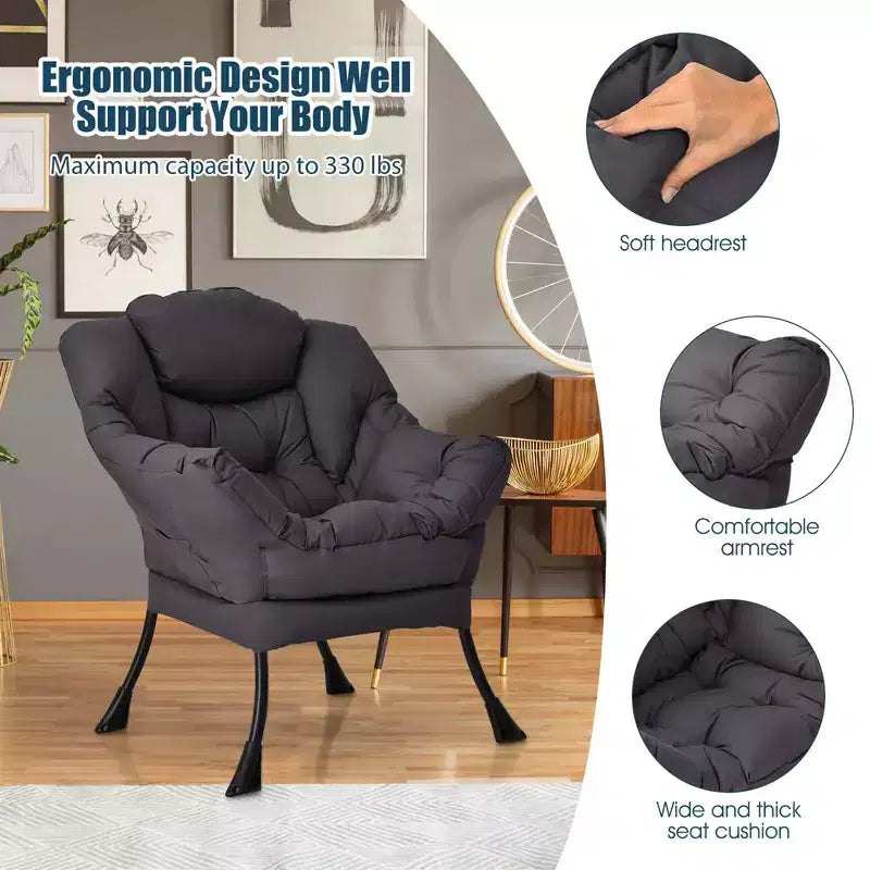 Fauteuil paresseux moderne Costway en tissu polyester avec poche latérale Bleu marine/Beige/Gris/Marron