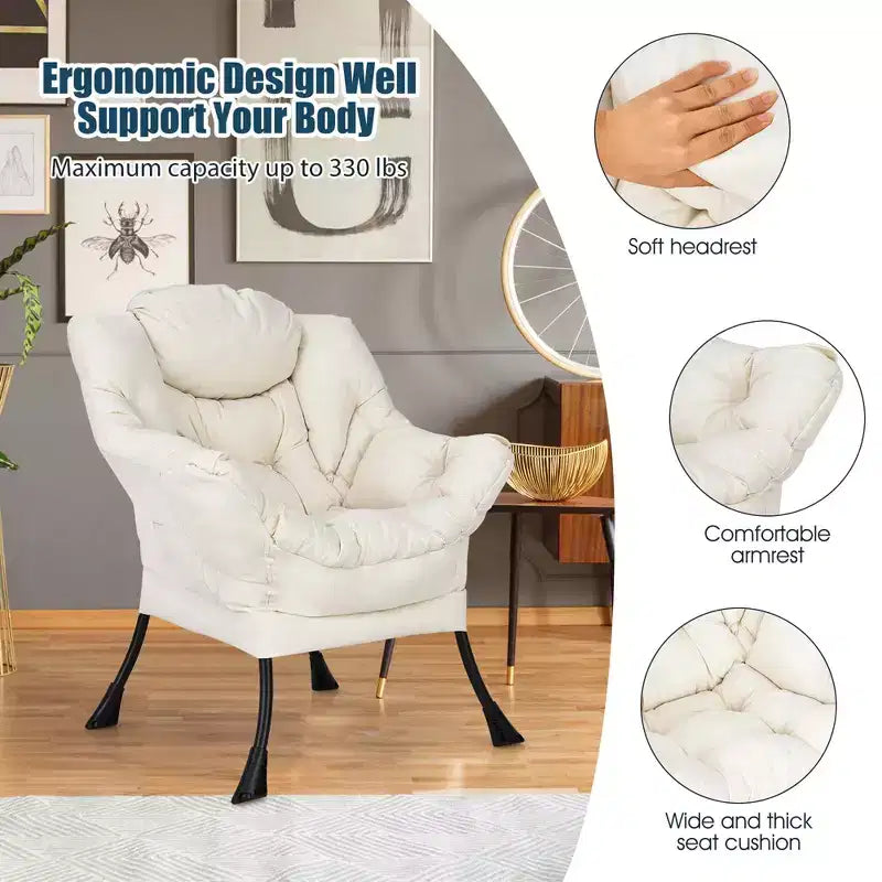 Fauteuil paresseux moderne Costway en tissu polyester avec poche latérale Bleu marine/Beige/Gris/Marron