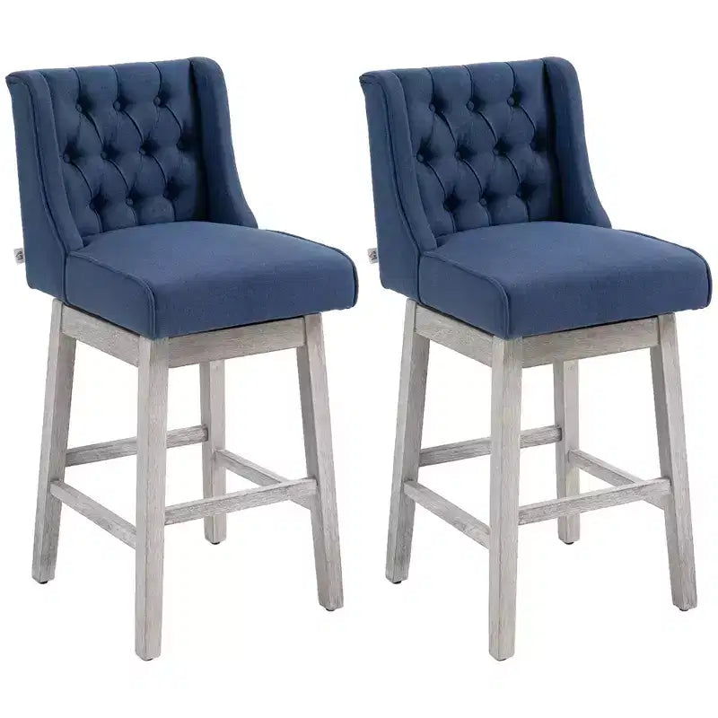 HOMCOM Lot de 2 tabourets de bar à hauteur de bar, tabouret d'îlot de cuisine pivotant à 180 degrés, hauteur d'assise de 76 cm avec repose-pieds en bois, capitonnage à boutons