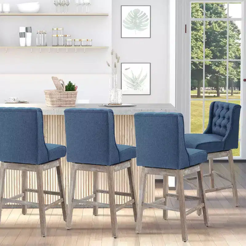 HOMCOM Lot de 2 tabourets de bar à hauteur de bar, tabouret d'îlot de cuisine pivotant à 180 degrés, hauteur d'assise de 76 cm avec repose-pieds en bois, capitonnage à boutons