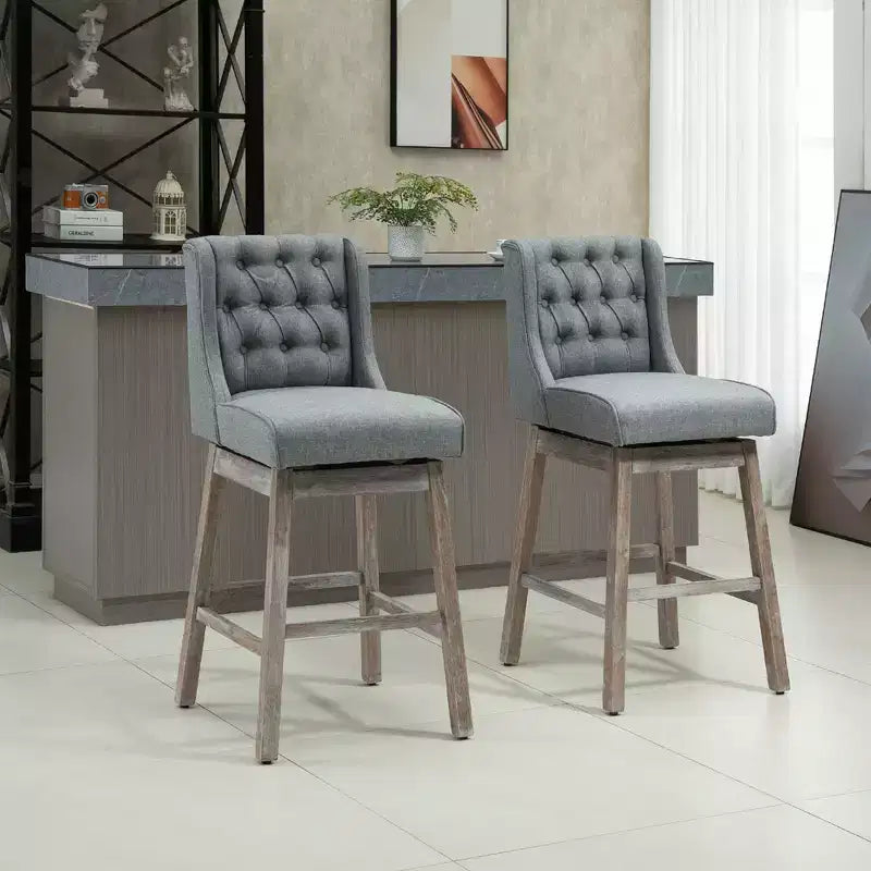 HOMCOM Lot de 2 tabourets de bar à hauteur de bar, tabouret d'îlot de cuisine pivotant à 180 degrés, hauteur d'assise de 76 cm avec repose-pieds en bois, capitonnage à boutons
