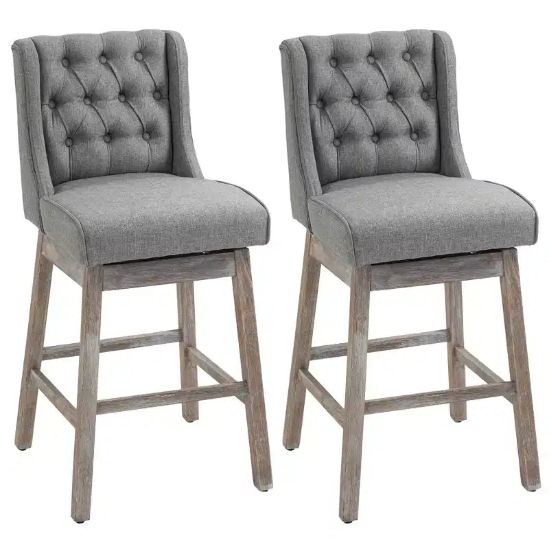 HOMCOM Lot de 2 tabourets de bar à hauteur de bar, tabouret d'îlot de cuisine pivotant à 180 degrés, hauteur d'assise de 76 cm avec repose-pieds en bois, capitonnage à boutons