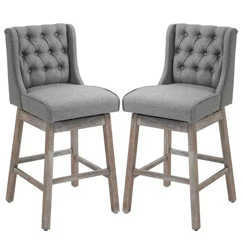 HOMCOM Lot de 2 tabourets de bar à hauteur de bar, tabouret d'îlot de cuisine pivotant à 180 degrés, hauteur d'assise de 76 cm avec repose-pieds en bois, capitonnage à boutons