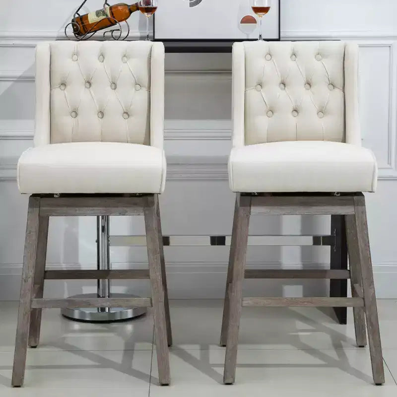 HOMCOM Lot de 2 tabourets de bar à hauteur de bar, tabouret d'îlot de cuisine pivotant à 180 degrés, hauteur d'assise de 76 cm avec repose-pieds en bois, capitonnage à boutons