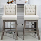 HOMCOM Lot de 2 tabourets de bar à hauteur de bar, tabouret d'îlot de cuisine pivotant à 180 degrés, hauteur d'assise de 76 cm avec repose-pieds en bois, capitonnage à boutons