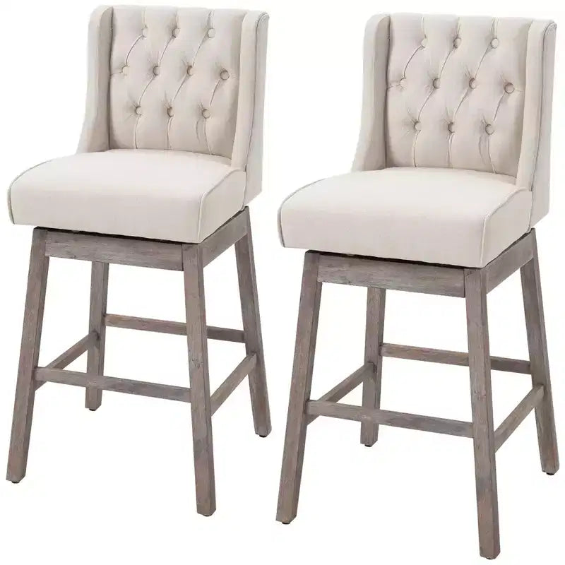 HOMCOM Lot de 2 tabourets de bar à hauteur de bar, tabouret d'îlot de cuisine pivotant à 180 degrés, hauteur d'assise de 76 cm avec repose-pieds en bois, capitonnage à boutons