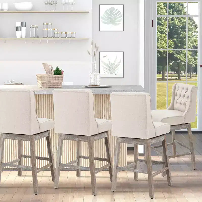 HOMCOM Lot de 2 tabourets de bar à hauteur de bar, tabouret d'îlot de cuisine pivotant à 180 degrés, hauteur d'assise de 76 cm avec repose-pieds en bois, capitonnage à boutons