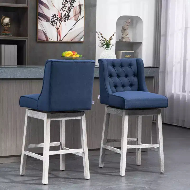 HOMCOM Lot de 2 tabourets de bar à hauteur de bar, tabouret d'îlot de cuisine pivotant à 180 degrés, hauteur d'assise de 76 cm avec repose-pieds en bois, capitonnage à boutons
