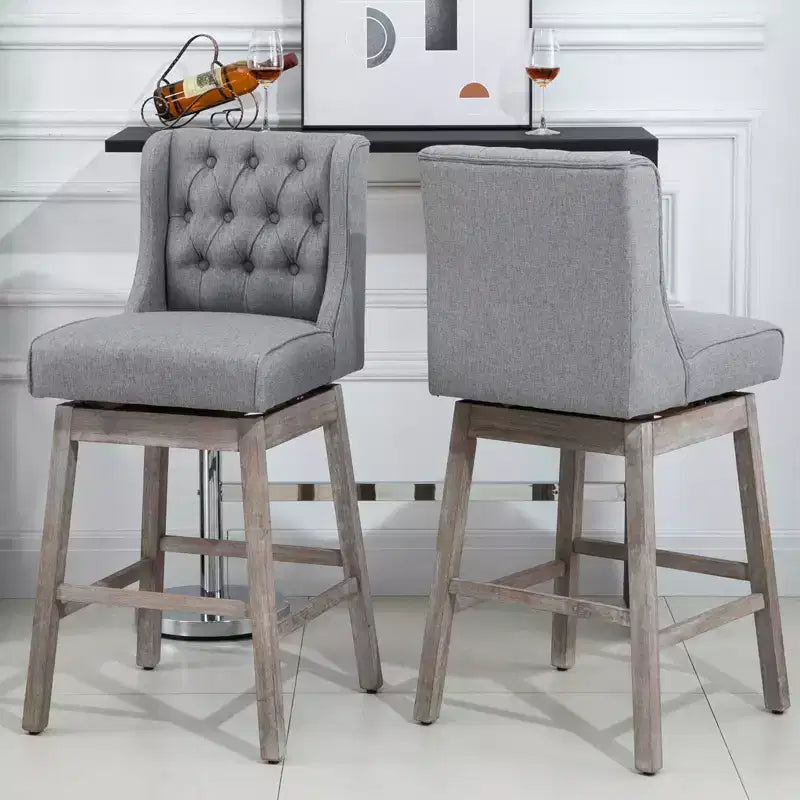 HOMCOM Lot de 2 tabourets de bar à hauteur de bar, tabouret d'îlot de cuisine pivotant à 180 degrés, hauteur d'assise de 76 cm avec repose-pieds en bois, capitonnage à boutons