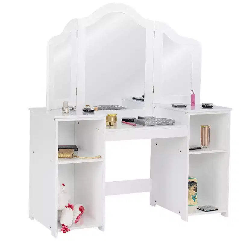 Costway Coiffeuse Maquillage pour Enfants Filles avec Tabouret et Miroir à Trois Volets