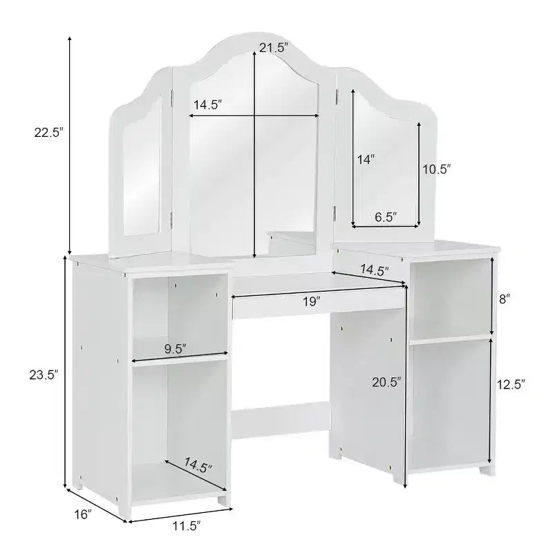 Costway Coiffeuse Maquillage pour Enfants Filles avec Tabouret et Miroir à Trois Volets
