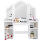 Costway Coiffeuse Maquillage pour Enfants Filles avec Tabouret et Miroir à Trois Volets