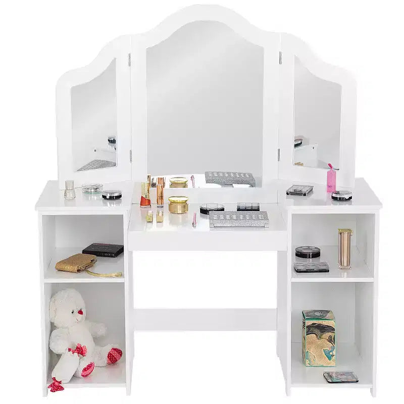 Costway Coiffeuse Maquillage pour Enfants Filles avec Tabouret et Miroir à Trois Volets