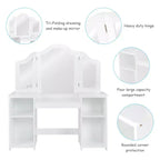 Costway Coiffeuse Maquillage pour Enfants Filles avec Tabouret et Miroir à Trois Volets