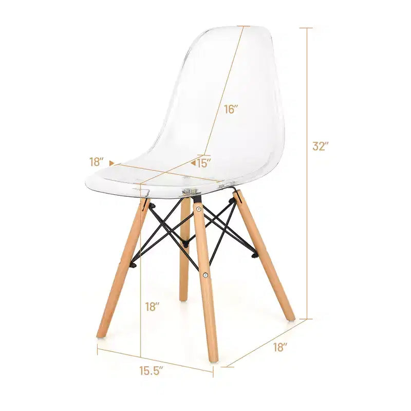 Lot de 4 chaises de salle à manger Costway modernes en plastique avec assise transparente et pieds en bois