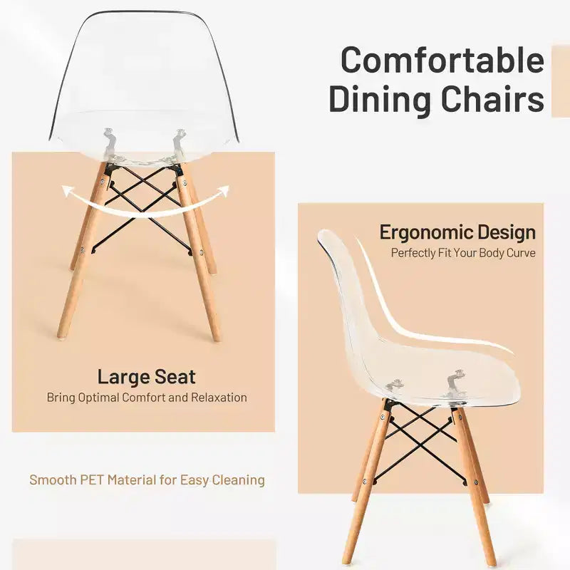 Lot de 4 chaises de salle à manger Costway modernes en plastique avec assise transparente et pieds en bois